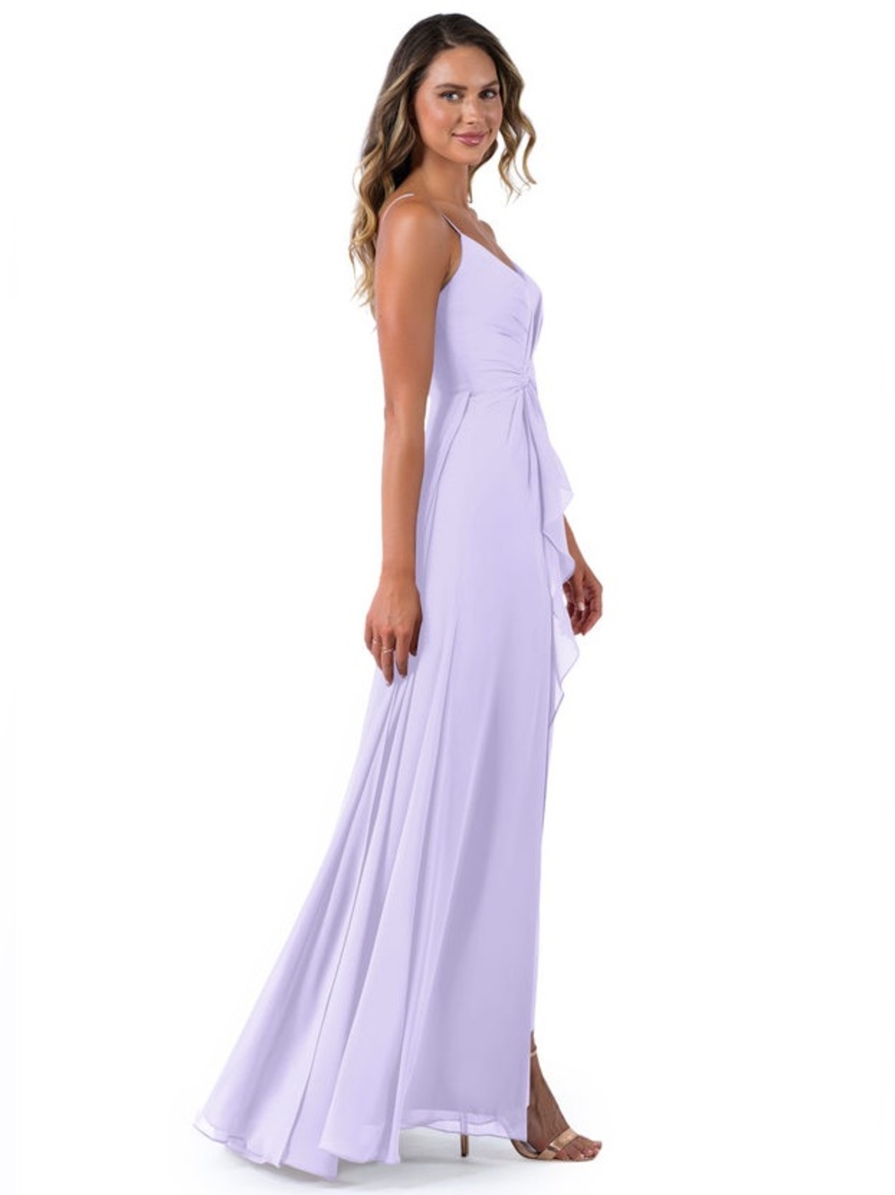 AZAZIE NWT 2 A2 Emerald Chiffon Gown Dress in Lilac • V-Neck High Slit Flowy - Picture 12 of 16
